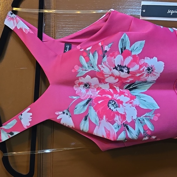 Sequin Hearts-Pink V neck sleeveless floral dress Fit N Flare Sz 3 junior NWT. - Picture 2 of 9